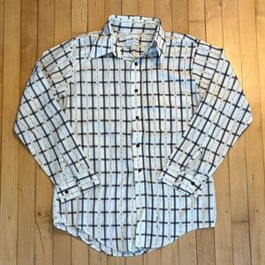 Vintage 70’’s Brown and White Checkered/Yellow Floral Shirt